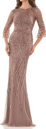 Colors Dress Beaded Mesh Gown In Dark Taupe