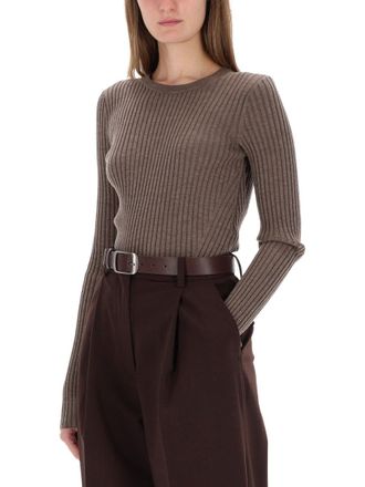 Helmut Lang Ribbed Wool Open Back Blouse - Brown