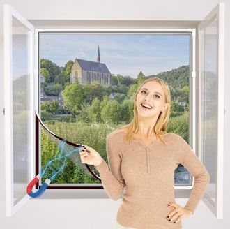 OEM Mosquitera Magn&eacute;tica Ajustable Para Ventana (hazlo T&uacute; Mismo) - M&aacute;x. 130 X 150 Cm - Sin Taladrar, Se Puede Cortar - F&aacute;cil De Instalar (marco Blanco, Lo