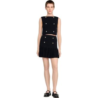 Sandro Mini pleated fine knit skirt in Black at Nordstrom, Size 38 Eu