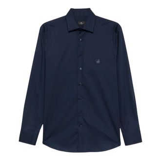 Etro Shirt Roma Logo - Heren - Casual Overhemden - Blauw - 2XL - Katoen - Overhemden