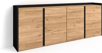 Skraut Home Skraut Home - Aparadores Para Sal&oacute;n, Gran Capacidad De Almacenaje, 207x35x80 Cm, 4 Puertas, Armario, Zapatero, Estilo Moderno, Roble Y Negro