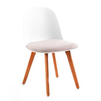 Oresteluchetta Juego 4 sillas terciopelo blanco crudo, patas roble 78x46x52 cm sal&oacute;n