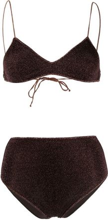 Os&eacute;ree metallic-detail two-piece bikini - women - Metallic Fibre/Polyamide/Polyamide/Spandex/Elastane - S - Brown