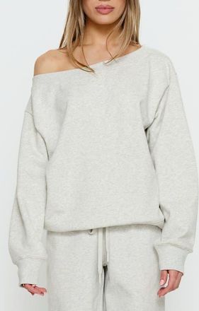 Princess Polly Wellness One-Shoulder Sweatshirt in Grey Marle at Nordstrom, Size 12