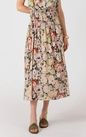 Dex Clothing Smocked Waist Midi Skirt In Beige