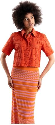 Marella Sangallo Geborduurde Blouse - Dames - Overhemden - Oranje - S - Katoen - Overhemden