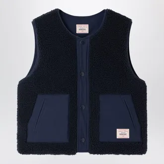 BONPOINT Navy blue reversible sherpa fleece gilet