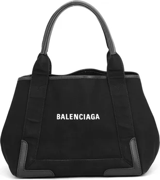 Balenciaga Black Canvas Leather Handbag Tote Bag (Pre-Owned)