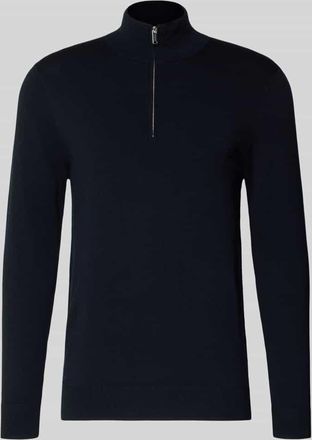 Profuomo Slim Fit Strickpullover mit Seiden-Anteil und Reißverschluss in Marine, Größe XXL
