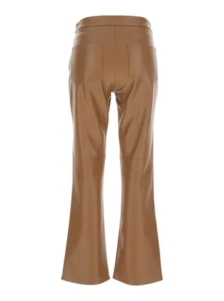 Max Mara Womens Brown Flared Ecoleather Pants Polyester Trousers