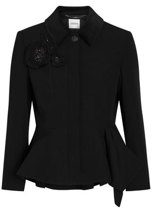 Erdem Floral-embellished Wool Jacket - Black - 12 (UK12 / M)