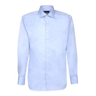 Dell'Oglio Blauwe Overhemden Verhogen Stijl - Heren - Zakelijke Overhemden - Blauw - 3XL - Katoen - Overhemden