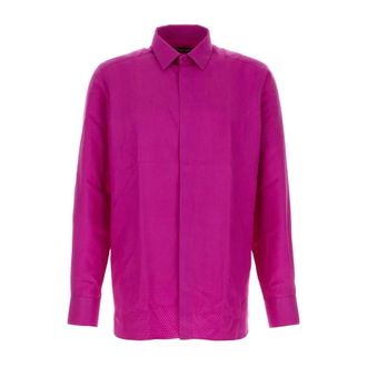Tom Ford Casual Shirts, male, Pink, Size: XL Perforated Dot Silk Twill Shirt