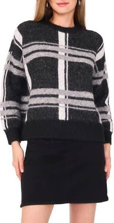 Vince Camuto Plaid Jacquard Sweater in Rich Black at Nordstrom Rack, Size X-Large