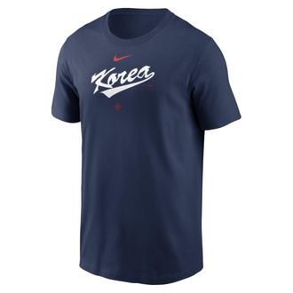 Nike Korea National Baseball Team 2026 World Baseball Classic Wordmark Nike Mens T-Shirt in Blue | N19944BWBK-NDZ