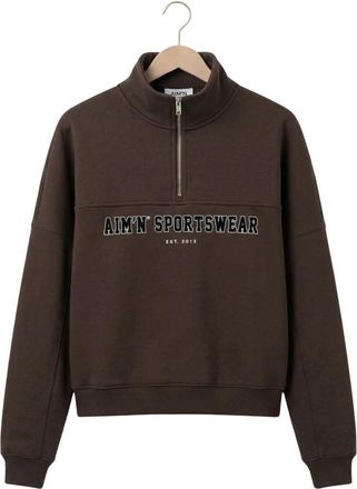 Aim'n Varsity Sweat Half Zip - Dames - Vesten met rits - Bruin - M - Hoodies & sweatvesten