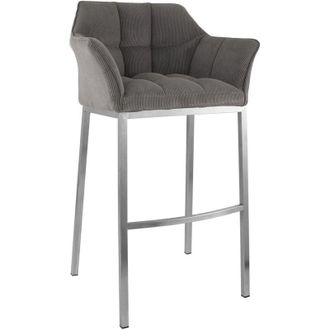 Clp Taburete De Bar Damaso Cord Con Estructura De Cuatro Patas Gris Topo Acero Inoxidable