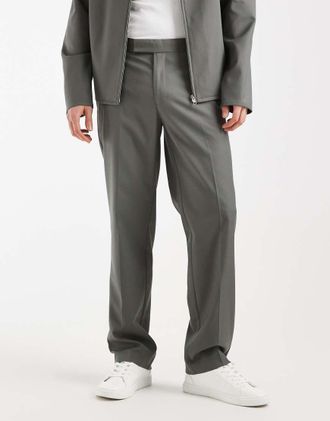 Asos Pantaloni dritti eleganti kaki chiaro con vita parzialmente elasticizzata in coordinato-Verde