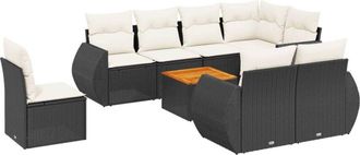 vidaXL Vidaxl - Set De Sof&aacute;s De Jard&iacute;n 8 Piezas Y Cojines Rat&aacute;n Sint&eacute;tico Negro