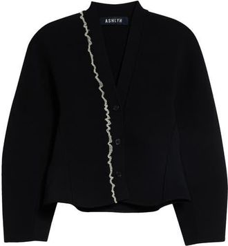 Ashlyn Henry Asymmetric Ruffle Cardigan in Black at Nordstrom, Size X-Small