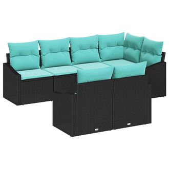 vidaXL Juego De Sof&aacute; Con Coj&iacute;n 7 Pcs Negro Rat&aacute;n Sint&eacute;tico Vidaxl