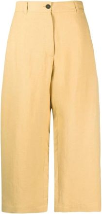 STUDIO NICHOLSON Gele Linnen Hoge Taille Wijde Pijpen Broek - Dames - Wijde Broeken - Beige - XS - Linnen - Broeken