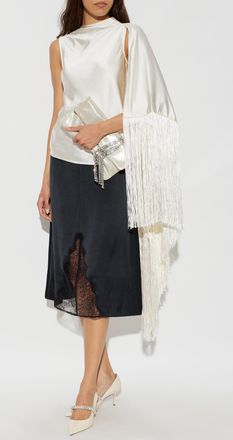Self Portrait Silk Top With Fringes, Womens, Cream