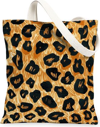 Generic Animal Print Canvas Tote Bags, Stylish Leopard Pattern Reusable Grocery Bags, Summer Vintage Lightweight Washable Shoulder, Orange, 13x15 Inch