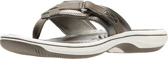 Clarks Womens Breeze Sea Flip Flop, New Pewter Synthetic, 2.5 UK M