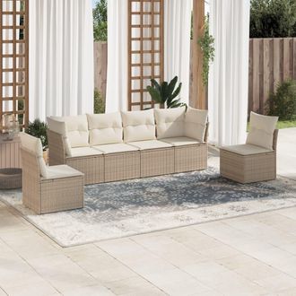 vidaXL Juego De Sof&aacute;s Jard&iacute;n Con Cojines 6 Pzas Rat&aacute;n Sint&eacute;tico Beige Vidaxl