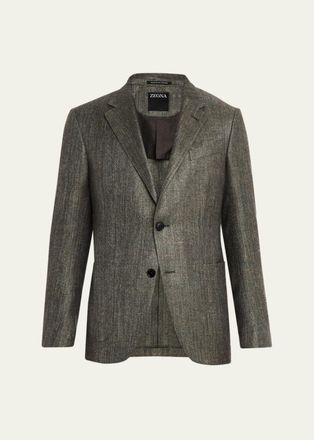 Ermenegildo Zegna Mens Silk-Cotton Twill Single-Breasted Sport Coat