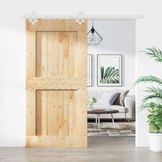 Berkfield Home Sliding Door with Hardware Set 100x210 cm Solid Wood Pine in Brown