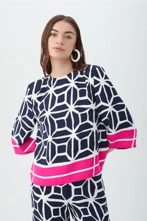 Trina Turk Muria 3/4-Sleeve Top - Durell Georgette