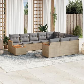 vidaXL Juego De Sof&aacute;s Jard&iacute;n Con Cojines Beige Mezcla 11 Pzas Rat&aacute;n Pe Vidaxl