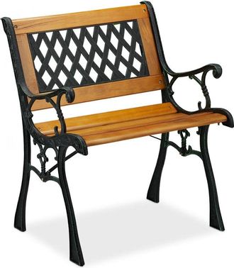 Relaxdays Relaxdays - Garden Chair with Armrest, Loadable, Low, Vintage Design, Wood & Cast Iron, 73 x 62 x 52,5 cm, Natural/Black