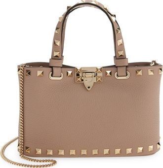 Valentino Garavani Mini Rockstud Leather Top Handle Bag in Poudre at Nordstrom