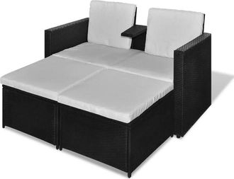 vidaXL Set Muebles De Jard&iacute;n 4 Piezas Y Cojines Rat&aacute;n Sint&eacute;tico Negro Vidaxl