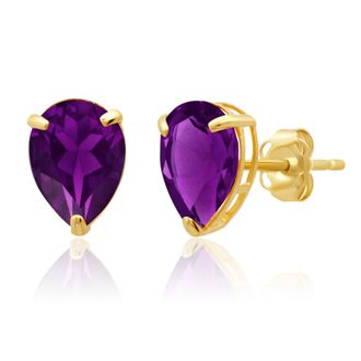 MAX + STONE 14k Yellow or White Gold Teardrop 8mm Gemstone Pear Shape Stud Earrings