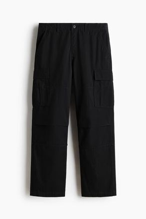 H&M Relaxed Fit Cotton Cargo Trousers in Black at Nordstrom, Size Xx-Large