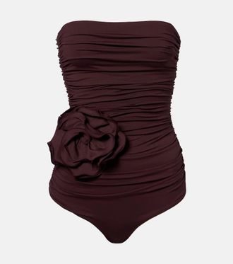 Magda Butrym Floral-applique ruched swimsuit