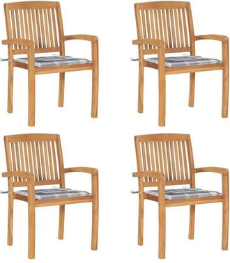 vidaXL Vidaxl - Sillas De Jard&iacute;n Apilables 4 Uds Madera De Teca Con Cojines