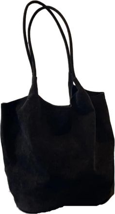 Generic Suede Sewing Thread Retro Womens Shoulder Bags Zipper Casual Solid Colors High Capacity Tote(Black)