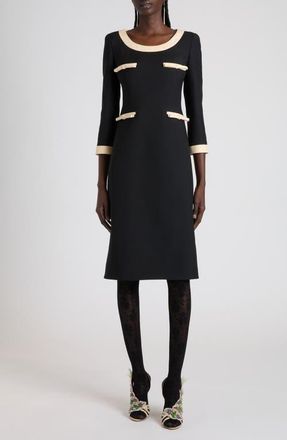 Valentino Bow Detail Crepe Couture Dress in Black/Cream at Nordstrom, Size 12 Us
