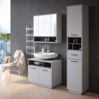 Vicco Armario De Ba&ntilde;o Beatrice, Gris/antracita, 38 X 190 Cm Con Puertas, Cajones Y Compartimentos
