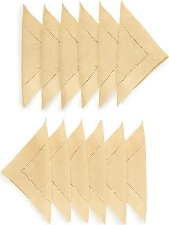 Solino Home Linen Cocktail Napkins Set of 12, 6 x 6 Inch for Dining Table, Holiday and Everyday Table Decor - Classic Hemstitch in Beige at