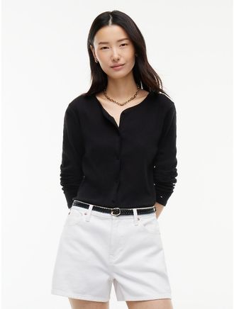 Tommy Hilfiger Womens Pointelle Cardigan T-Shirt - Black - XXL