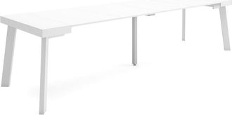 Skraut Home Mesa Consola Extensible, Mesa Comedor Plegable, 300, Para 14 Comensales, Patas De Madera, Estilo Moderno, Blanco - Skraut Home