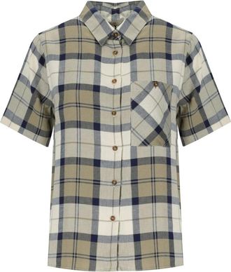 Barbour Fern Short-Sleeved Tartan Shirt - Dames - Overhemden - Beige - S - Linnen - Overhemden