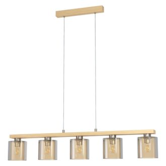 Loops Pendant Light Colour Satin Nickel Brown Amber Glass Vaporized Bulb E27 5x28W in Metallics